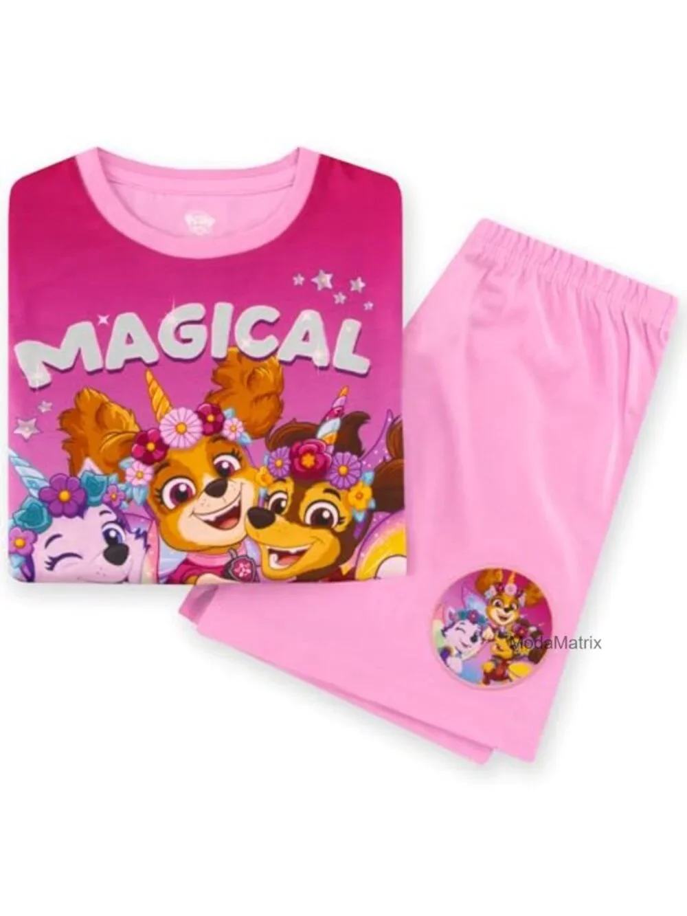 Girls Short Sleeve Pajama Set with Unicorn PAW Patrol Design
